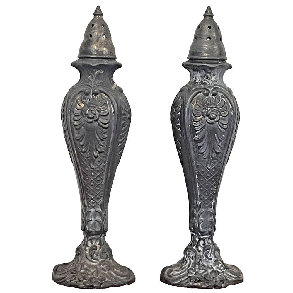 Vintage George IV Silver Plate Salt & Pepper Shakers Ornate Victorian Antique